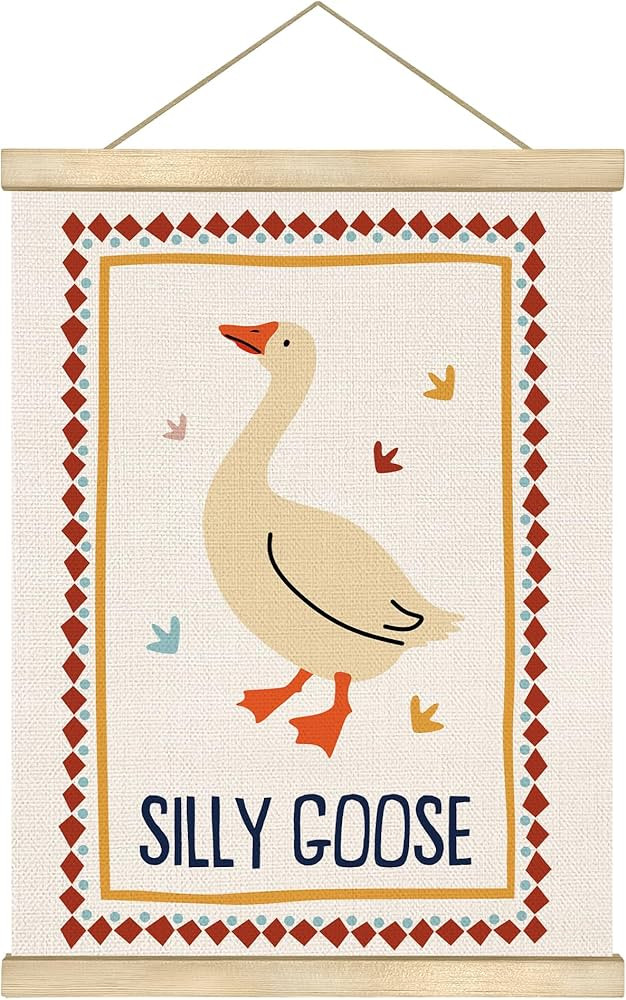 You found a duck Silly Goose Boho Linen Canvas Wall Art with Wooden Hanger – Whimsical Animal P... | Amazon (US)