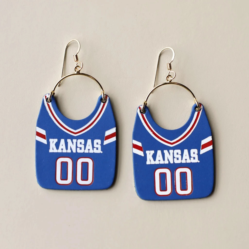 Blue University of Kansas Football Jersey Earrings | Nickel and Suede