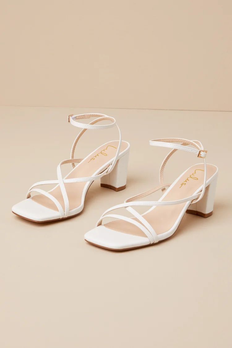 Makenna White Strappy Ankle Strap Low Heel Sandals | Lulus