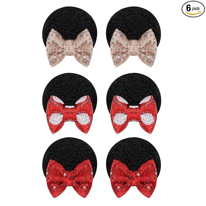 6Pcs Baby Girl Clips Mouse Ears Clips Bows with Sequin Polka Dot Bow Baby Hair Clips Bows for Gir... | Amazon (US)