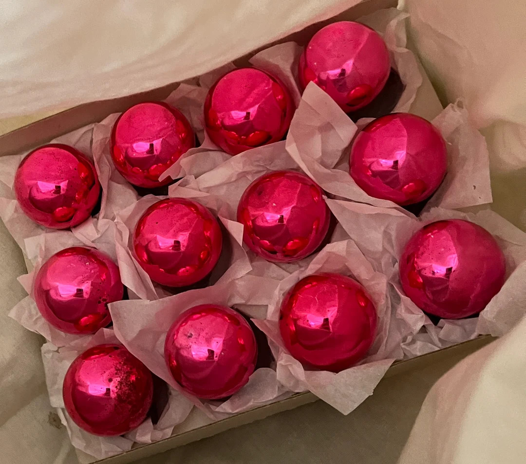 Vintage Pink Shiny Brite Ornaments 1 5/8 Inch With Box With - Etsy | Etsy (US)