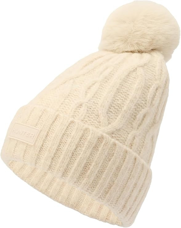 Hunter Womens Cable Cuff Beanie with Faux Fur Pom | Amazon (US)