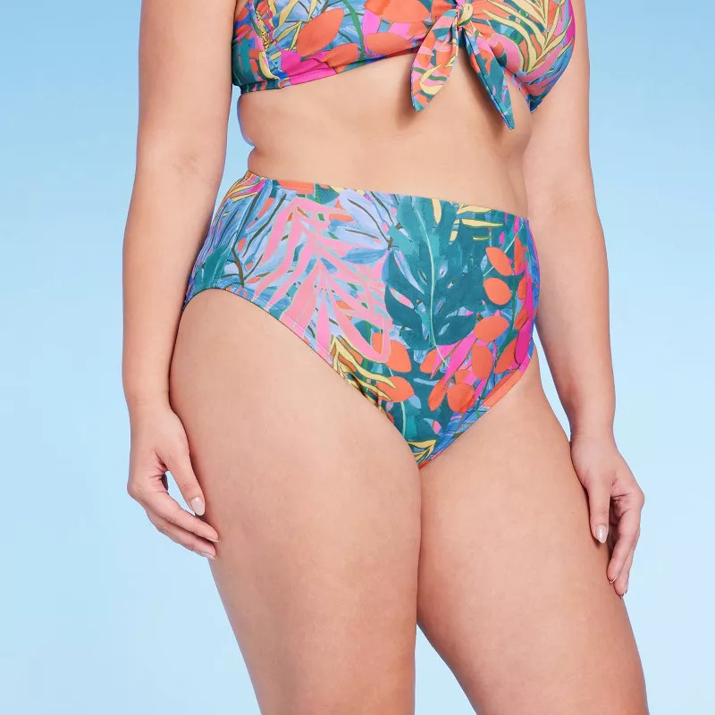 Women's Abstract Tropical Print High Waist High Coverage Bikini Bottom - Kona Sol™ Blue | Target