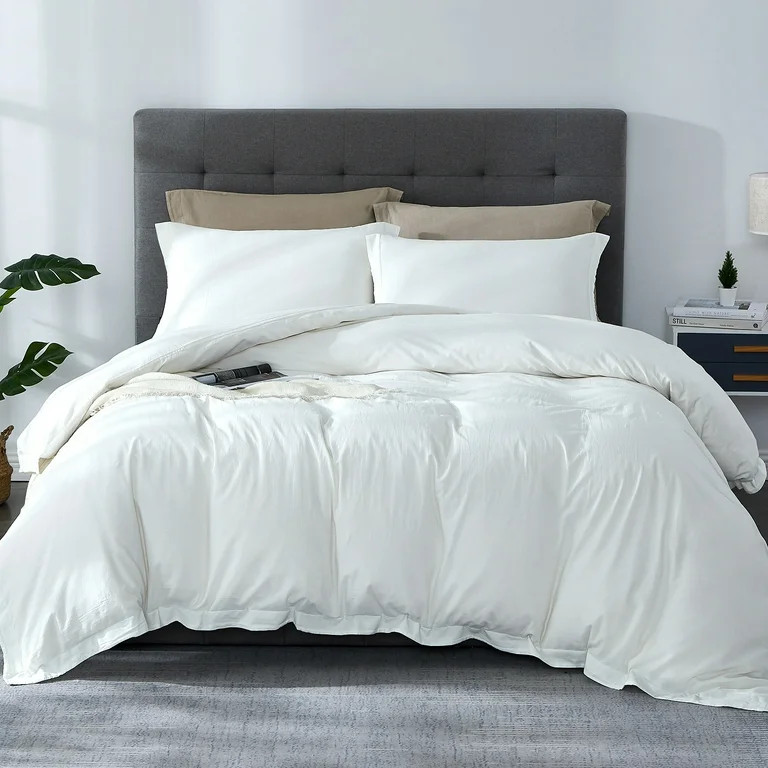 GlowSol 3 Pcs King Size Duvet Cover Set Washed Cotton with Flange Ultra Soft Breathable Bedding C... | Walmart (US)