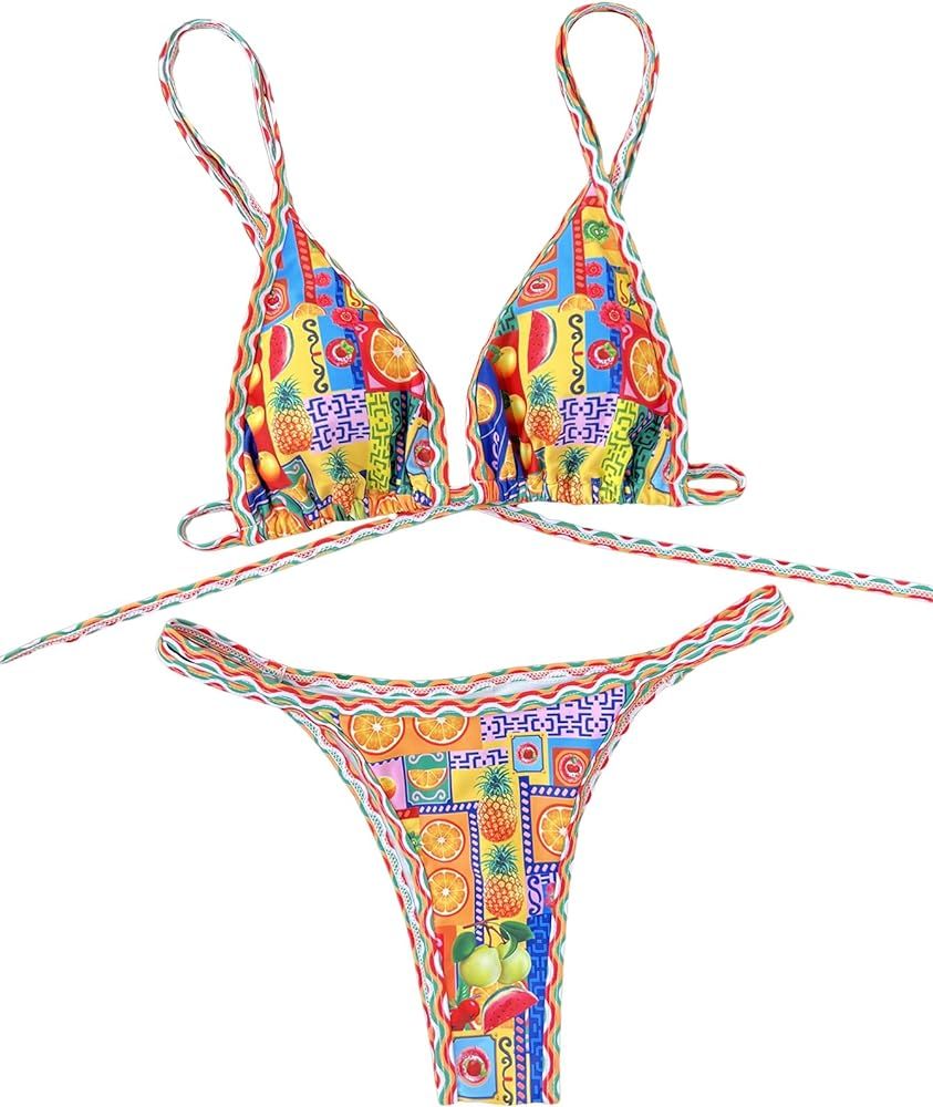 COZYEASE Womens Two Piece Swimsuit Micro Triangle Thong Bikini Sexy Bathing Suit | Amazon (US)