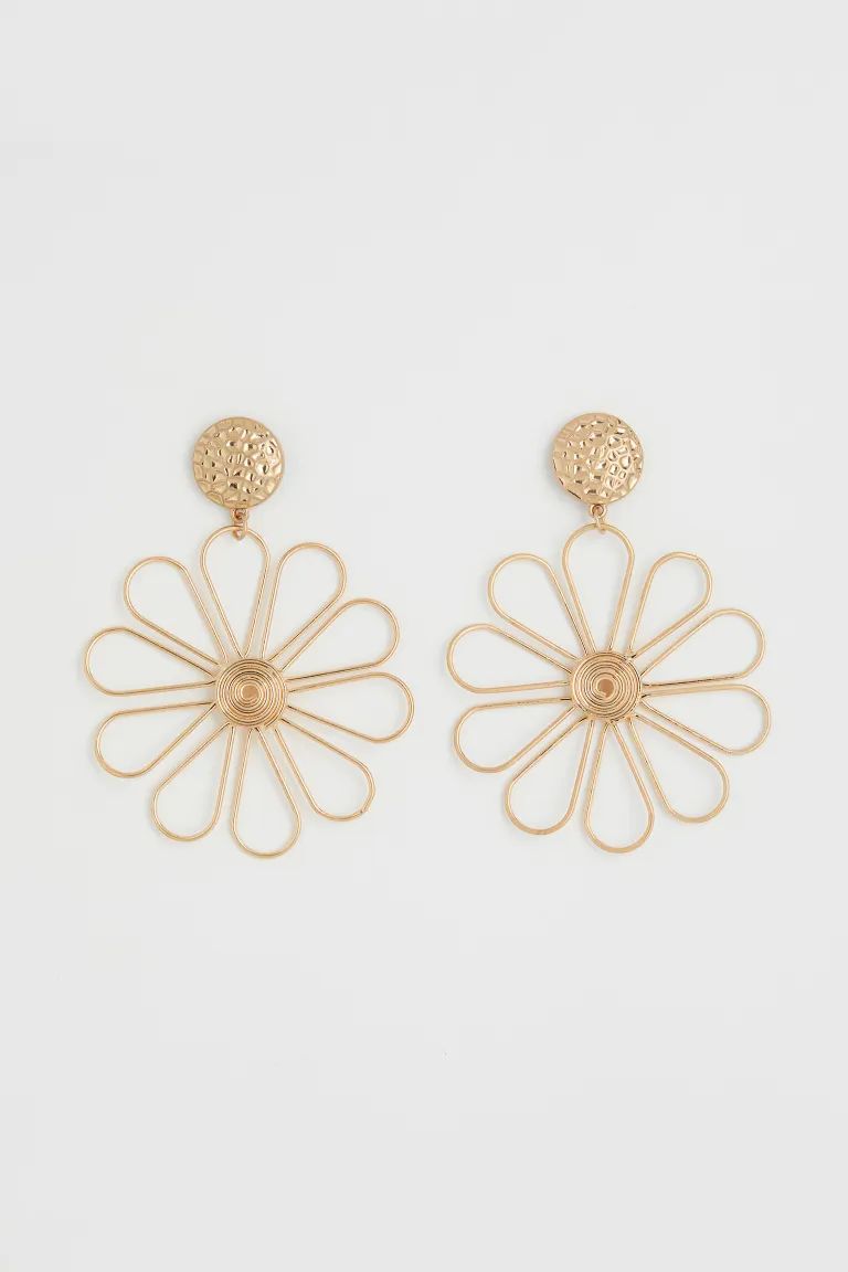 Metal earrings with metal, flower-shaped pendants. | H&M (US + CA)