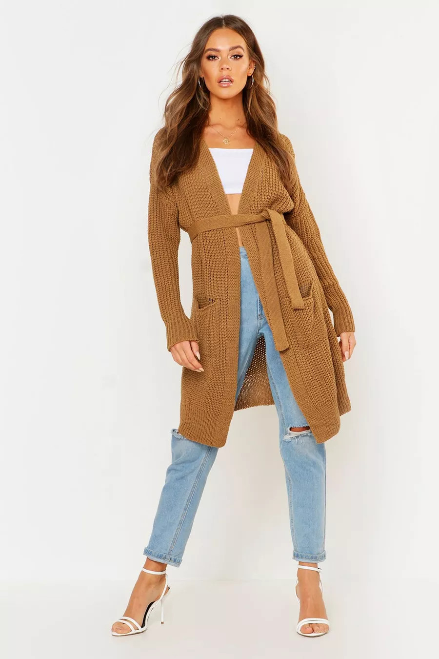 Belted Oversized Boyfriend Cardigan | Boohoo.com (UK & IE)