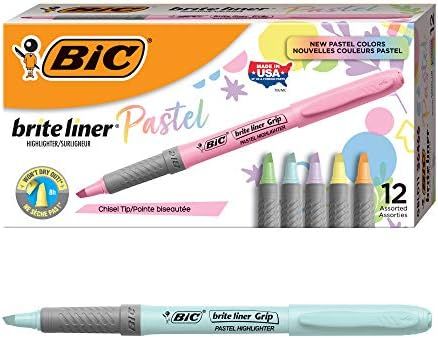 BIC Brite Liner Grip Pastel Highlighters, Ink Colors, Chisel Tip - Box of 12 Assorted Pastel High... | Amazon (CA)