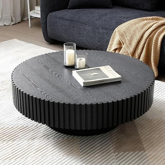 HanStrong Round Coffee Table, 31.49" Modern Handcraft Relief Drum Coffee Table Circle Wood Table ... | Amazon (US)