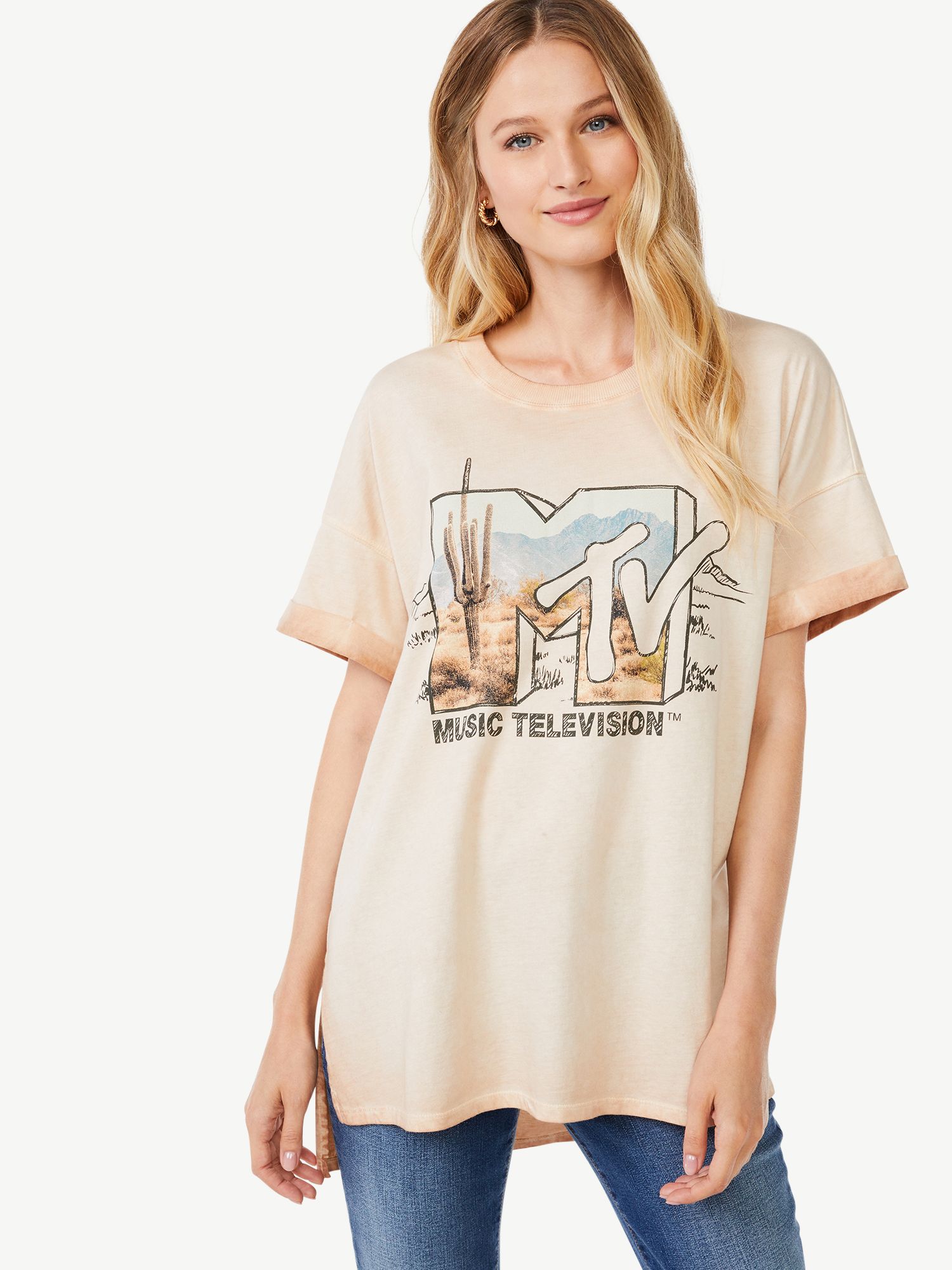 Scoop Women's MTV Desert Sketch Graphic T-Shirt with Short Sleeves - Walmart.com | Walmart (US)