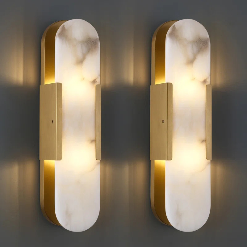 20'' Solid Brass LED Wall Sconce With Alabaster Shade (Set of 2) | Wayfair North America