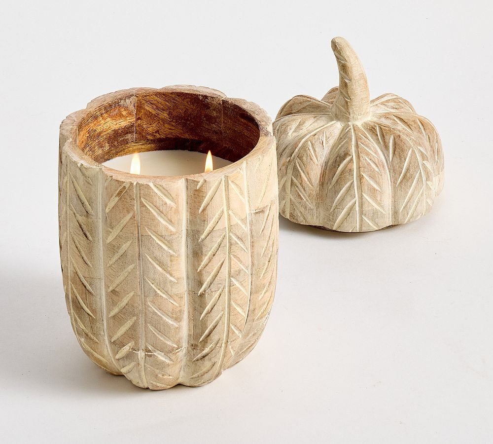 Wooden Pumpkin Candle - Pumpkin Pie, Whitewash, Large | Pottery Barn (US)