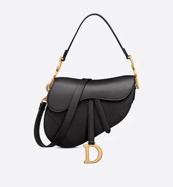 Saddle Bag with Strap Black Grained Calfskin | DIOR | Dior Couture