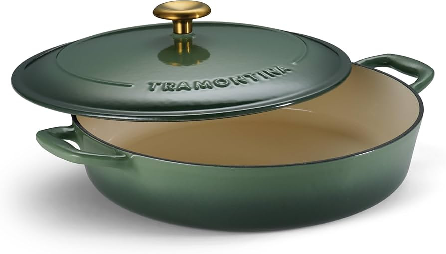 Tramontina Bestow Enameled Cast Iron Braiser Pan with Lid, 4-quart, Cactus with Gold Knob | Amazon (US)