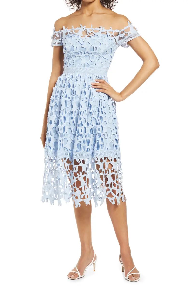 Chi Chi London Bardot Off the Shoulder Lace A-Line Dress | Nordstrom | Nordstrom