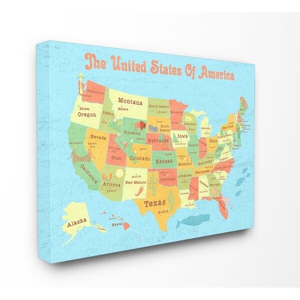 United States of America Kids Map Stretched Canvas Wall Art | Bed Bath & Beyond