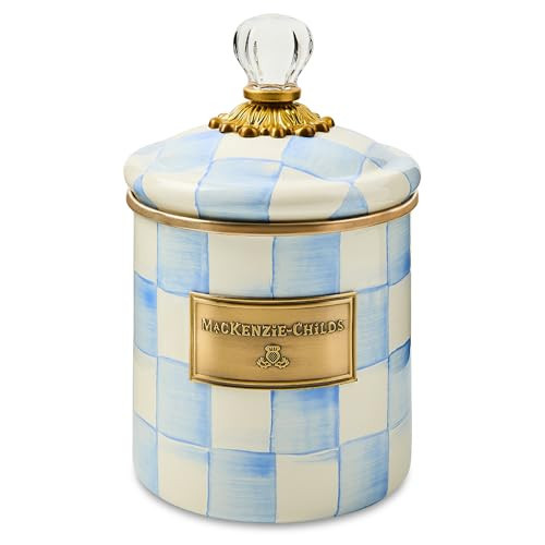MACKENZIE-CHILDS Enamel Canister, Kitchen Storage Container with Lid, Small, 38-Ounce Capacity, Light-Blue-and-White Sky Check | Amazon (US)