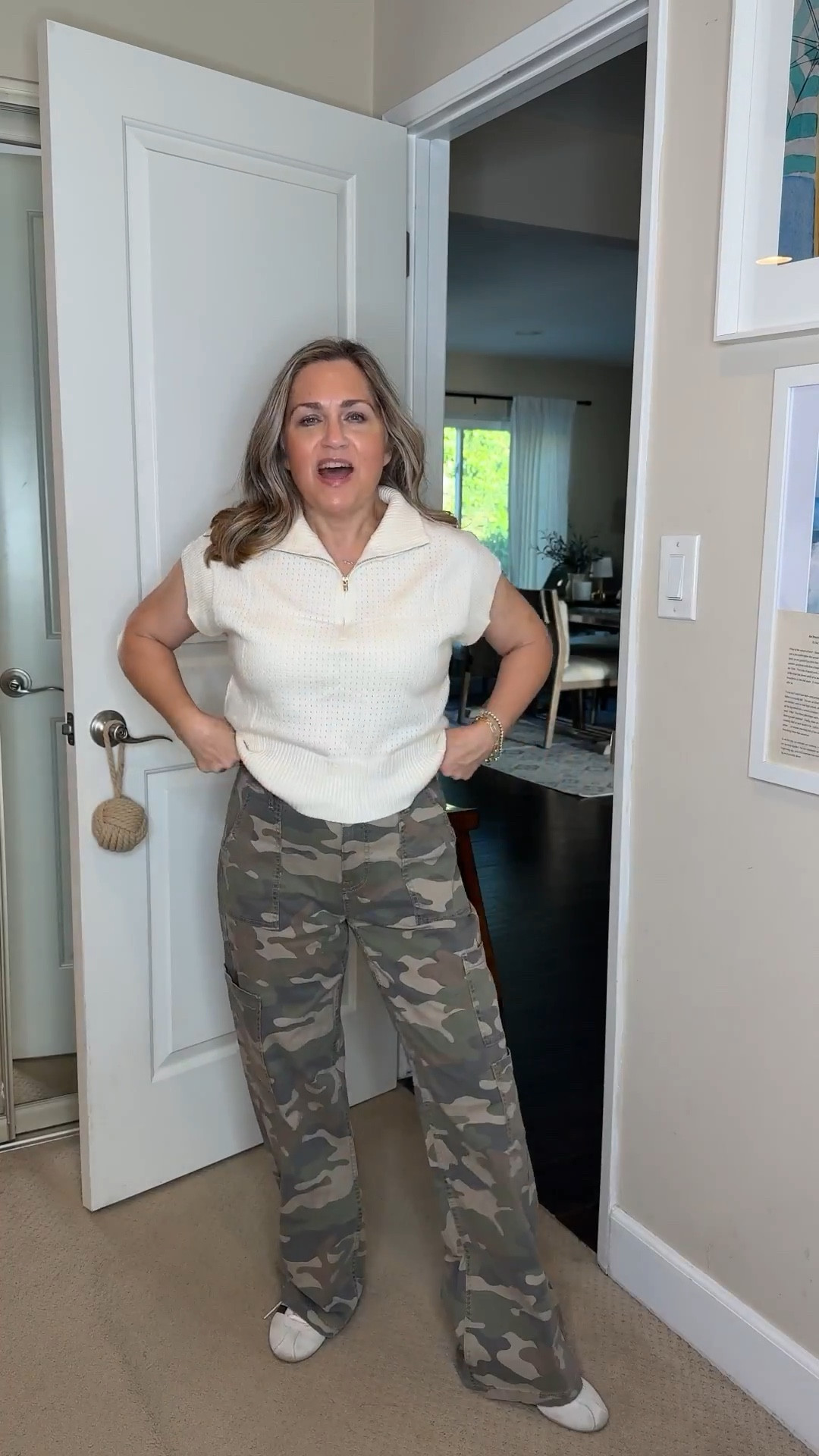 Comfortable camo pants with a zipper & button & elastic in the back only $16.  Sweater is soft, cute

#LTKspring #LTKOver40 #LTKootd