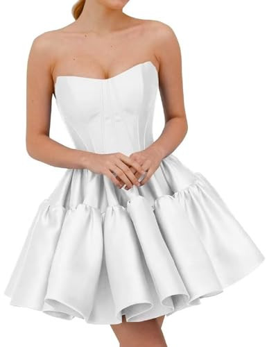 DLWPSC Corset Wedding Dress Short Mini Satin Princess A Line Ruched Boho Beach Bridal Gowns for Women White US4 | Amazon (US)