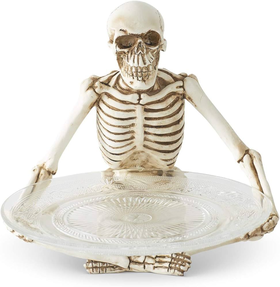 K&K Interiors 41549A 10 Inch Resin Sitting Skeleton Holding Glass Plate, White | Amazon (US)