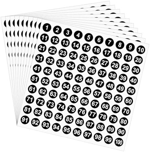 1-100 Round Number Stickers, 10 Sheets Consecutive Labels, Self-Adhesive 0.4" Small Numbered Stic... | Amazon (US)