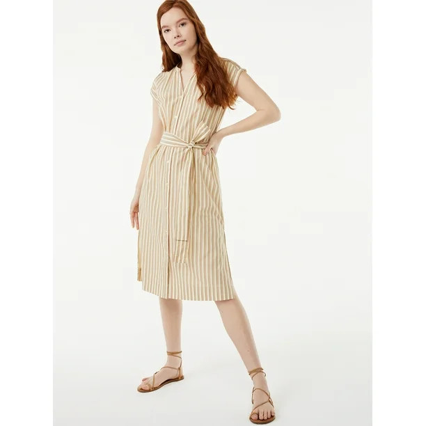 Free Assembly Women's Shirred Midi Shirtdress | Walmart (US)