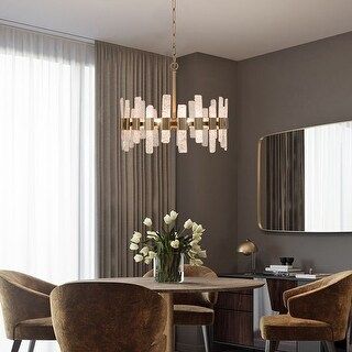 Rella Modern Brass Gold 6-Light Drum Crystal Glass Wagon Wheel Chandelier for Dining Room | Bed Bath & Beyond