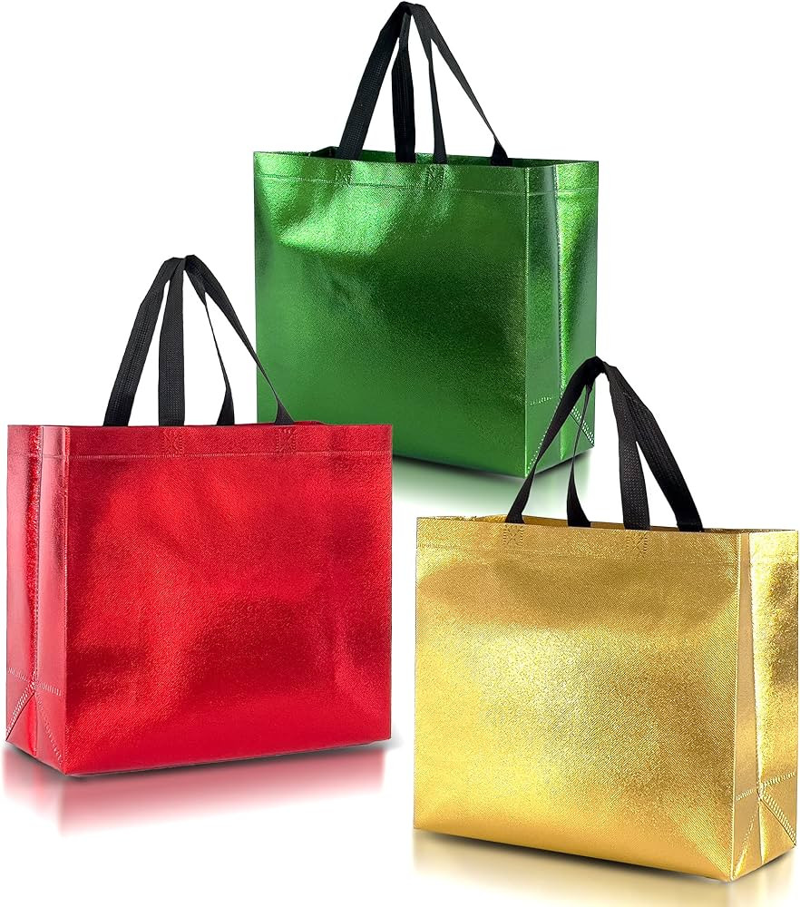 Nush Nush Christmas Gift Bags Party Mix - 12 Mix Color Set With 4 With Red, 4 Green and 4 Gold La... | Amazon (US)