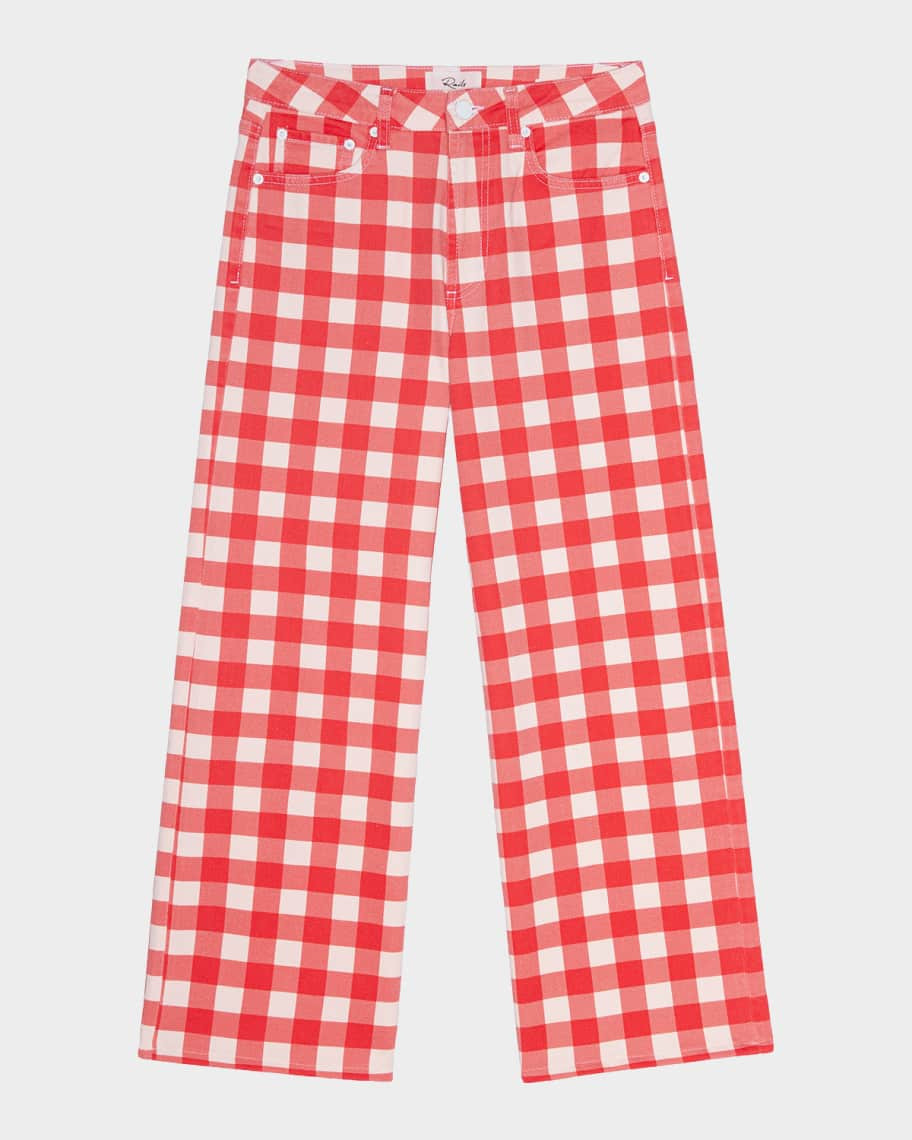 x Giadzy Getty Cropped Wide-Leg Gingham Jeans | Neiman Marcus