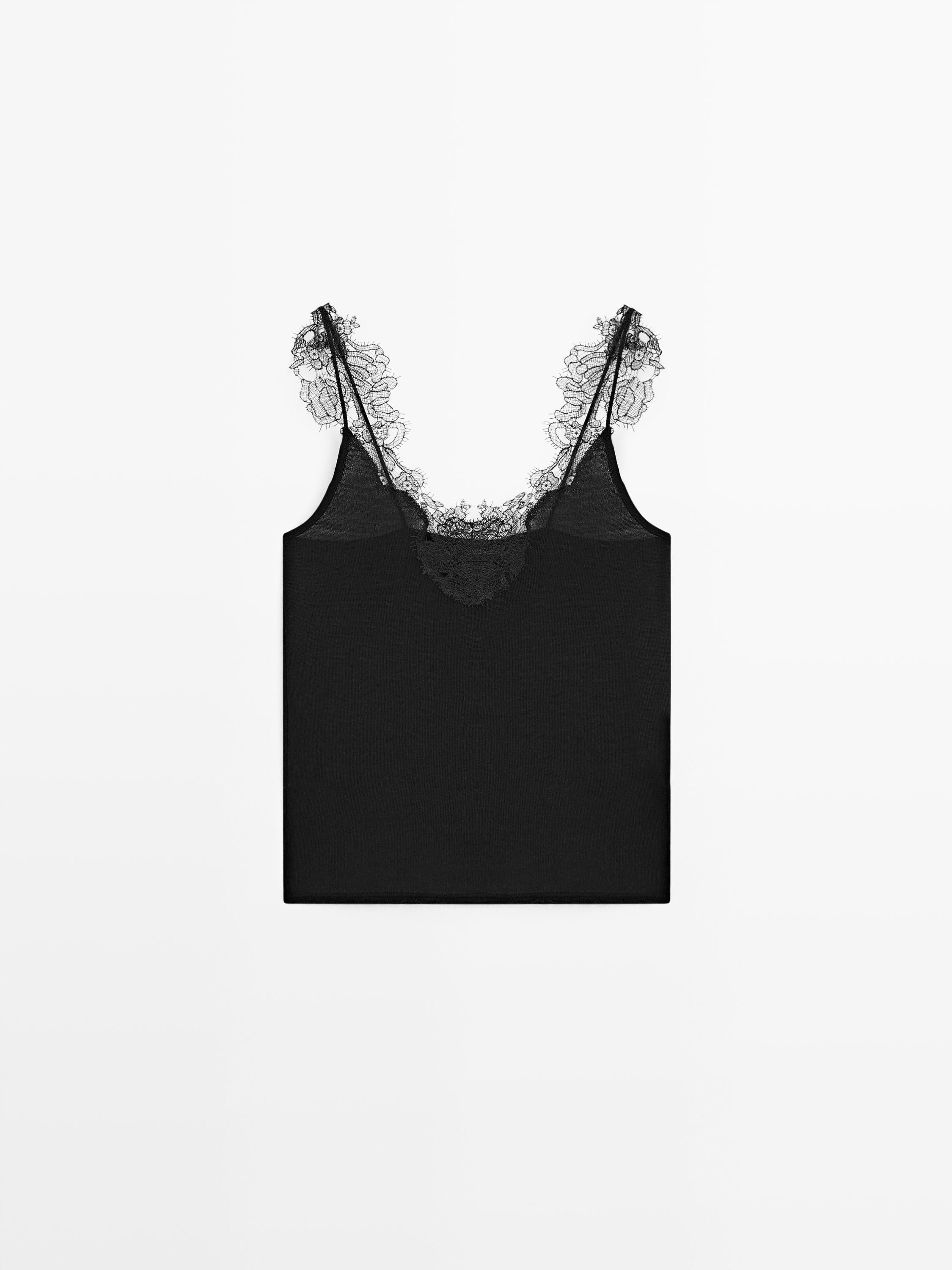 Strick-Top mit Trägern und Spitze | Massimo Dutti DE