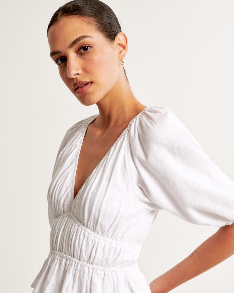 Short-Sleeve Linen-Blend Babydoll Top | Abercrombie & Fitch (US)