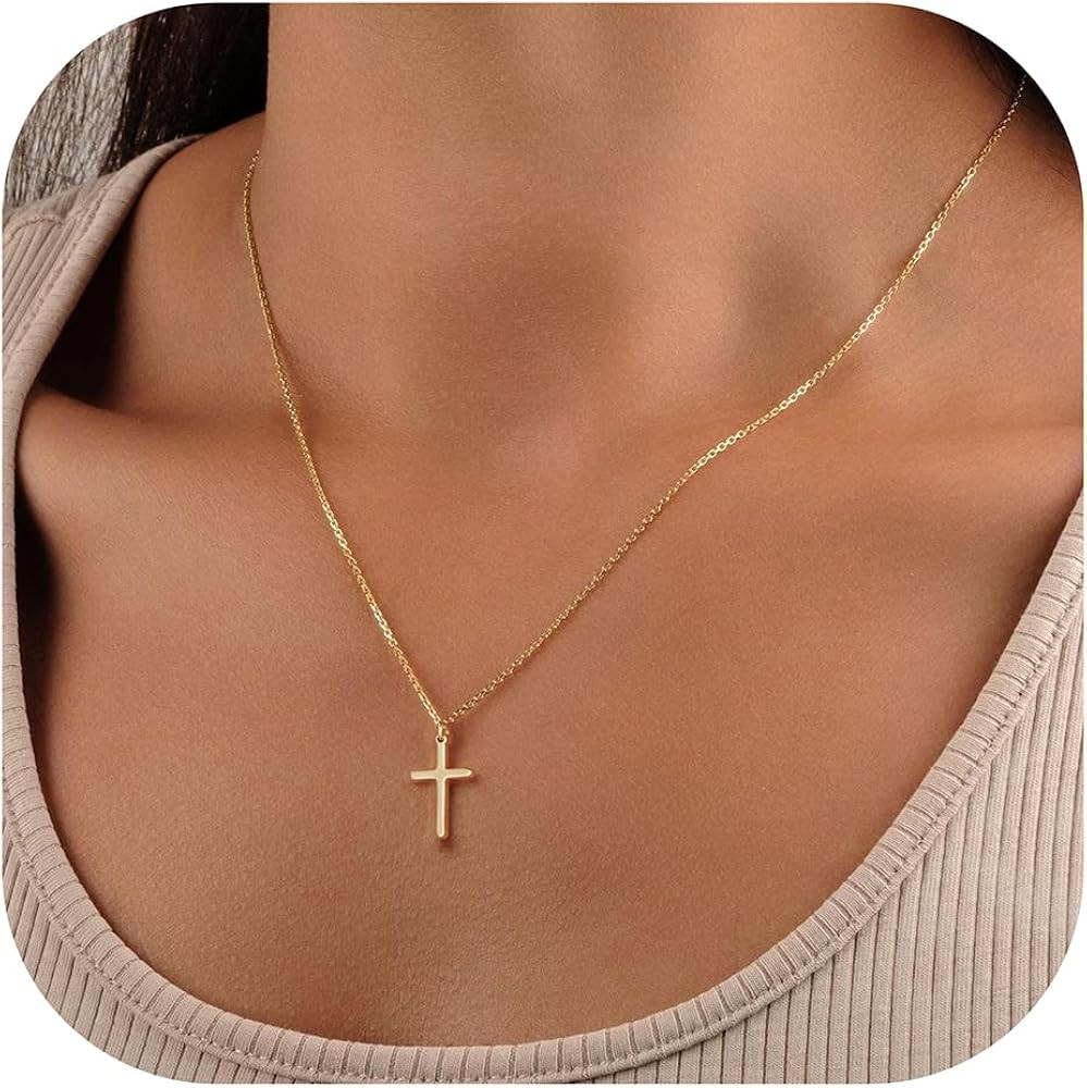 Turandoss Gold Cross Necklace for Women - Dainty 14K Gold Plated Cross Necklace Layered Beaded In... | Amazon (US)