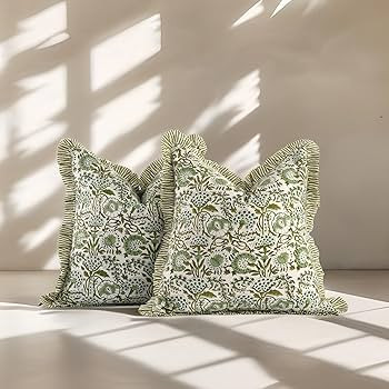 CPC Agate Green Ruffle Throw Pillow Covers for Couch, 18x18 Inch Cotton Stripe Ruffle Couch Pillo... | Amazon (US)