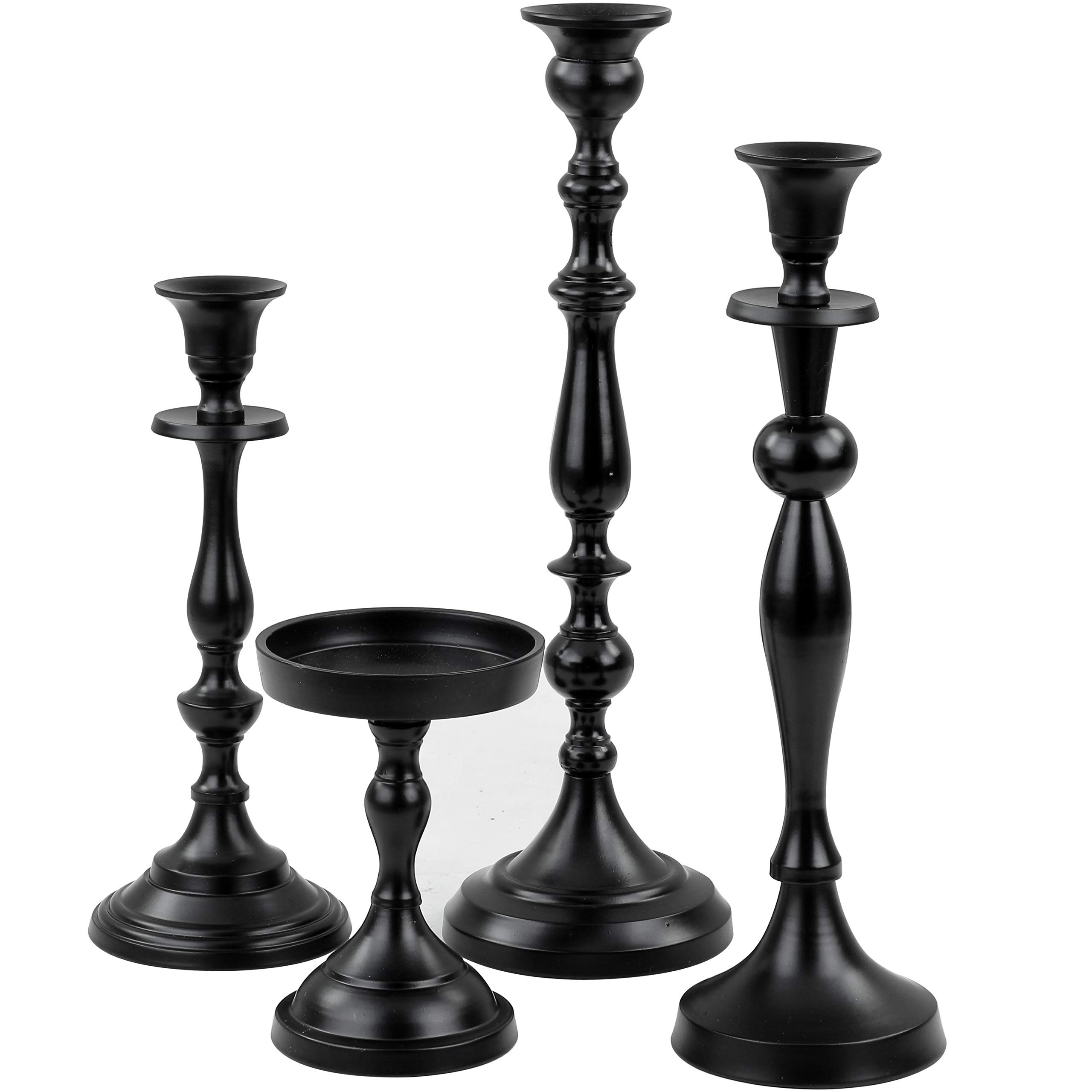 Elegant Black Pitch Iron Pillar Candle Holder Set | Anniversary & Home Decor Accent Candlestick H... | Amazon (US)