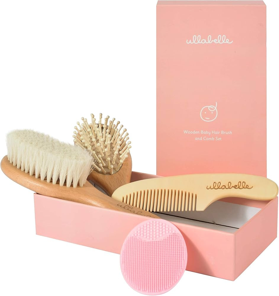4 Piece Wooden Baby Hair Brush and Comb Set for Newborns & Toddlers in Chic Gift Box - Ultra Soft... | Amazon (US)