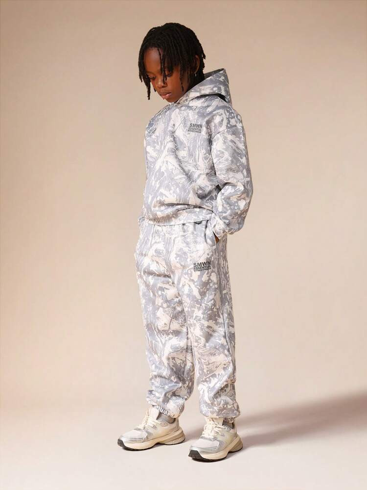 SUMWON Grunge Marble Print Hoodie And Sweatpants Co-Ord Set Winter Urban Essentials Streetwear Casual Loungewear Coordinated Outfit | SHEIN