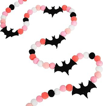Whaline 8.2Ft Halloween Banner Felt Bats Balls Banner Black White Pink Decorative Pom Pom Banner ... | Amazon (US)