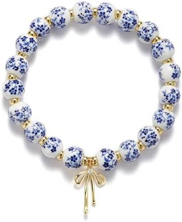 Beads Bow Charm Bracelet for Women Flower Vintage Bracelet Handmade Stretch Beaded Dainty Romanti... | Amazon (US)