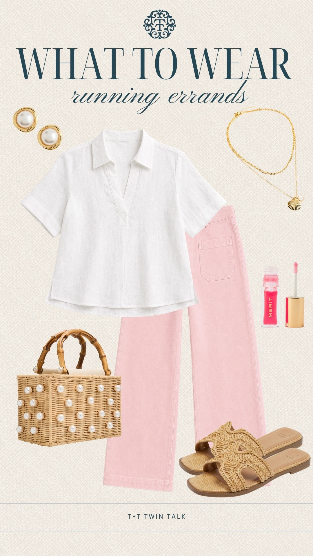 T+T, what to wear! These fun pink pants make running errands feel a little less boring, and the Neiman Marcus bag with the gold accessories adds just enough personality to the look. Perfect for a day of checking things off your list while still feeling cute.

#LTKSeasonal #LTKOver40 #LTKMidsize