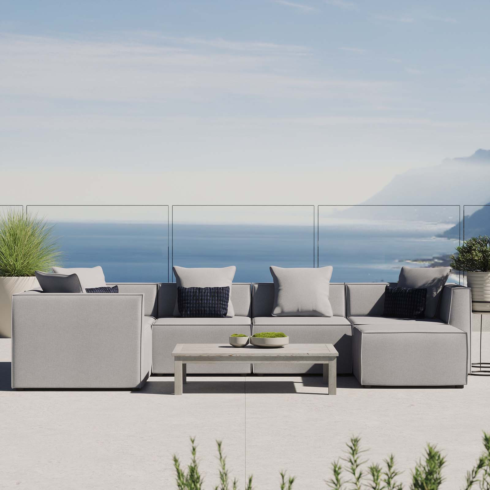 Saybrook Outdoor Patio Upholstered 6-Piece Sectional Sofa EEI-4386-GRY | 1stopbedrooms