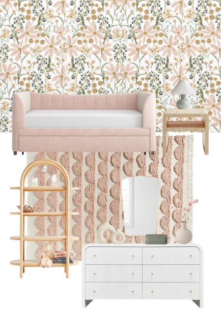 Girly girls room with pink daybed and floral wallpaper pink girls room neutral girls room muted pink girls room 

#LTKbaby #LTKkids #LTKhome