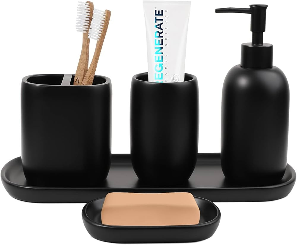 Bathroom Accessories Set, FoverOne 5-Piece Resin Vanity Counter Accessories Set Complete with Too... | Amazon (US)