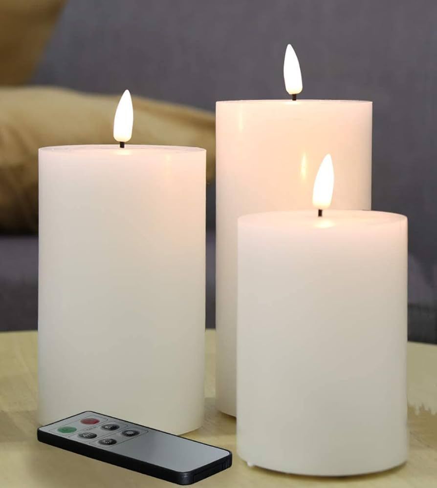Eywamage White Flat Top Flameless Pillar Candles with Remote, Flickering Real Wax LED Battery Can... | Amazon (US)
