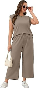 SAMPEEL Two Piece Sets for Women Casual Travel Vacation Outfits Summer Wide Leg Crop Pants Lounge... | Amazon (US)