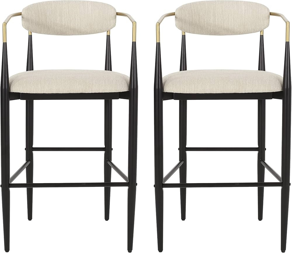 Christopher Knight Home Elmore 30 Inch Barstools - Beige/Black/Gold (Set of 2) | Amazon (US)