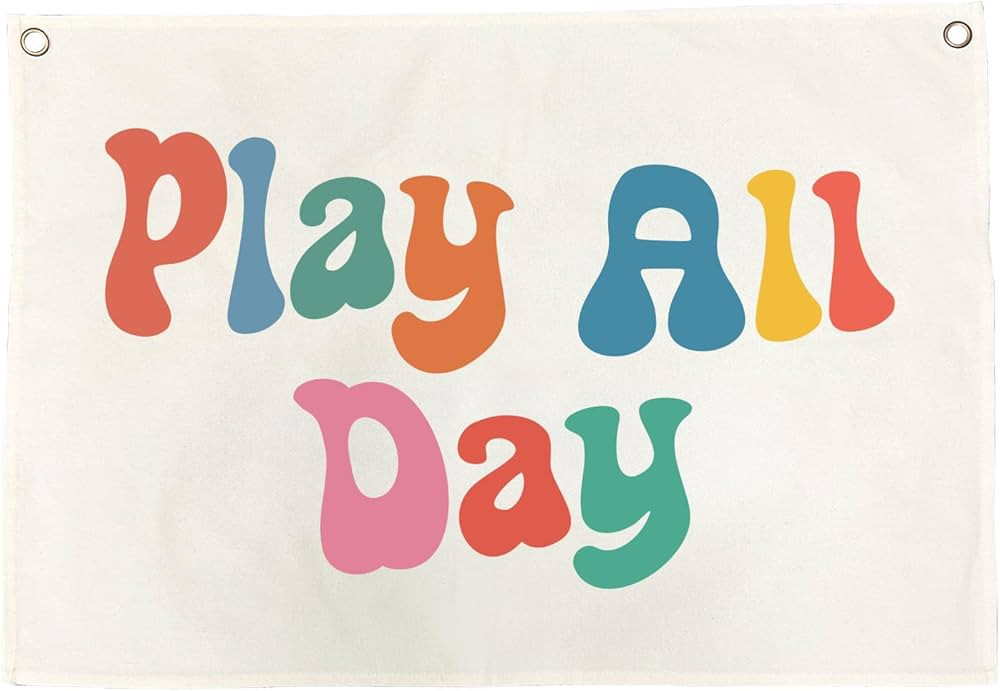Kids Playroom Decor Wall - Play All Day Canvas Playroom Banner Playroom Sign for Toddler Play Roo... | Amazon (US)