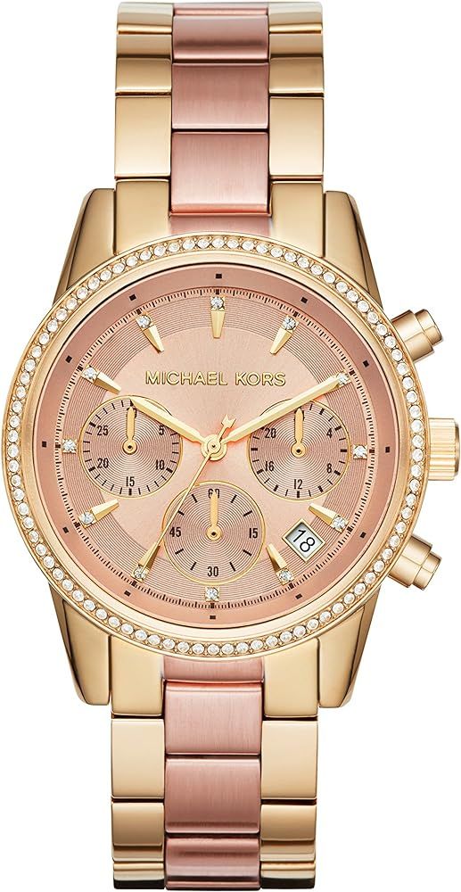 Michael Kors Women's Ritz Stainless Steel Watch With Crystal Topring | Amazon (US)