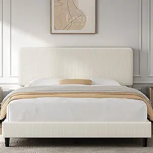 Yaheetech Queen Bed Frames with Adjustable Headboard, Chenille Fabric Upholstered Headboard/Platf... | Amazon (US)