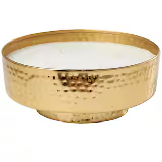 CosmoLiving by Cosmopolitan Gold Egyptian Mint Scented Wide Hammered 70 oz. 4-Wick Candle with Wh... | The Home Depot