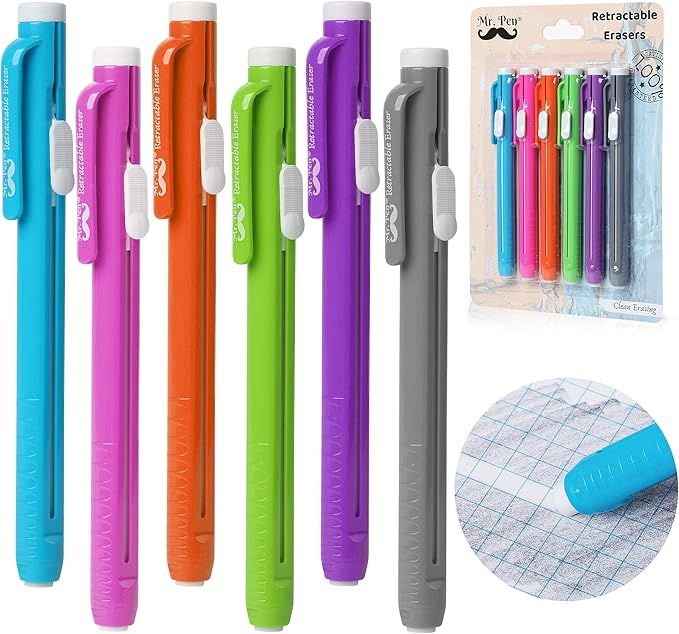 Mr. Pen Retractable Mechanical Eraser Pen, Pack of 6, Assorted Color | Amazon (US)